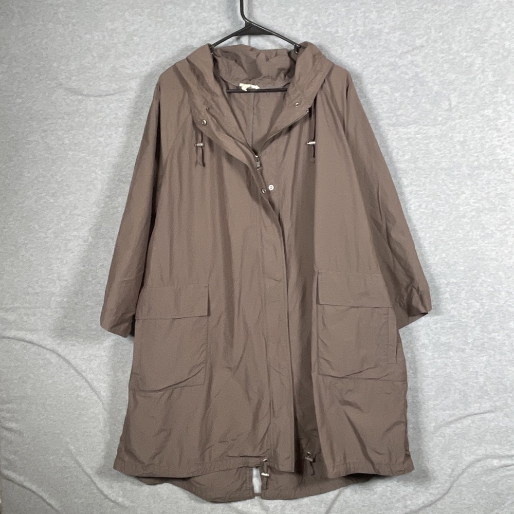 Eileen Fisher Jacket Women's Large Brown Hooded Windbreaker Organic Cotton